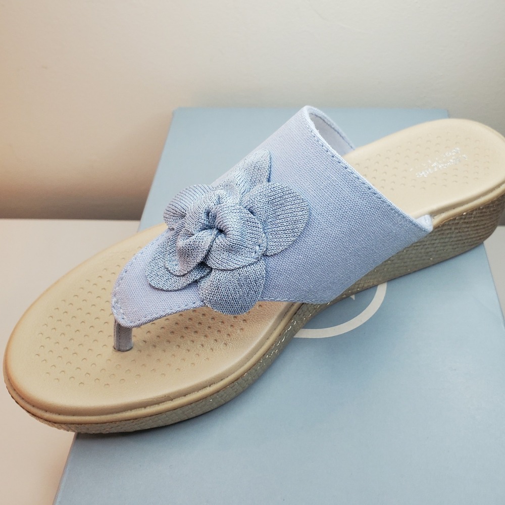 LifeStride Bzees Air Step Bloom Blue Flower Wedge Sandals Womens 7.5 Wide